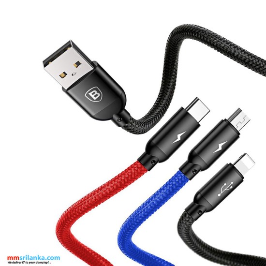 Baseus Three Primary Colors 3-in-1 Cable USB For M+L+T 3.5A 